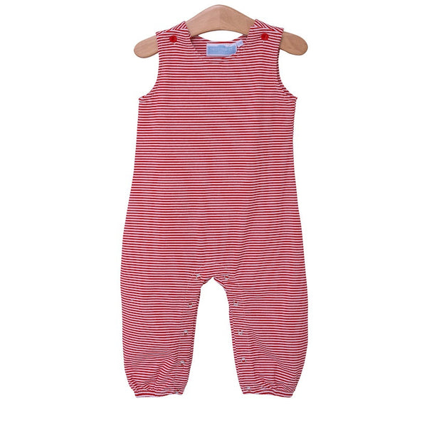 Trotter St Kids samuel knit red stripe jon jon. Boys red knit overalls with snaps