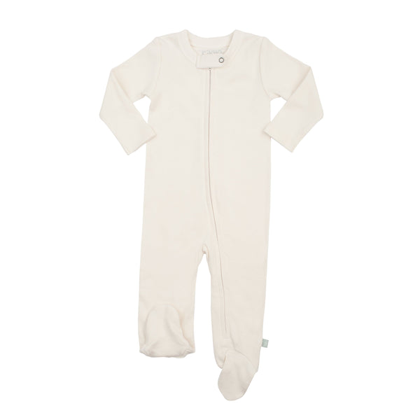 Organic cotton ivory zipper pajamas.