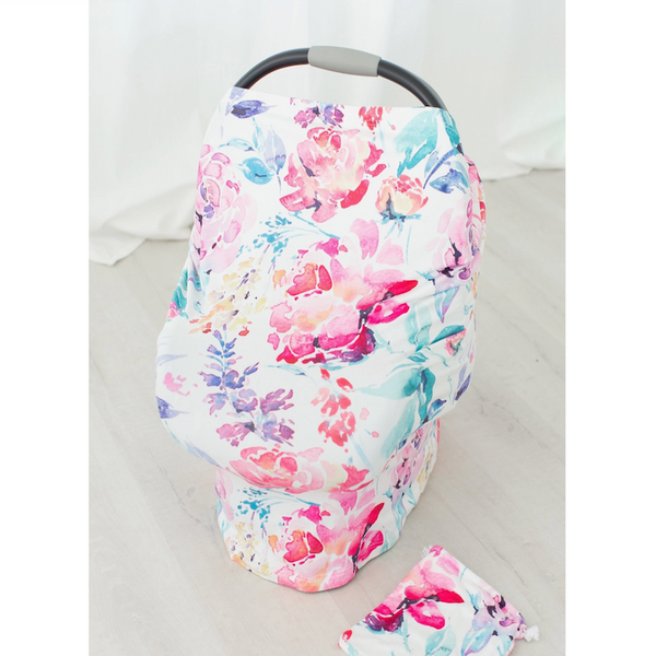 Floral patterned mult-use swaddle, carseat cover, nursing cover. This is the perfect item to throw in your diaper bag when you head out, and a great baby gift for new moms! 