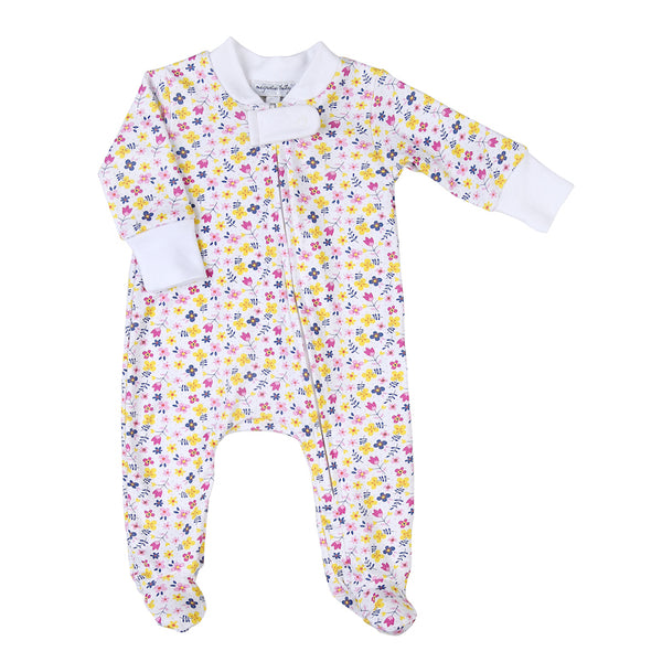 Magnolia Baby floral footed pajama with zipper. 100% pima cotton zipper footie pajamas.