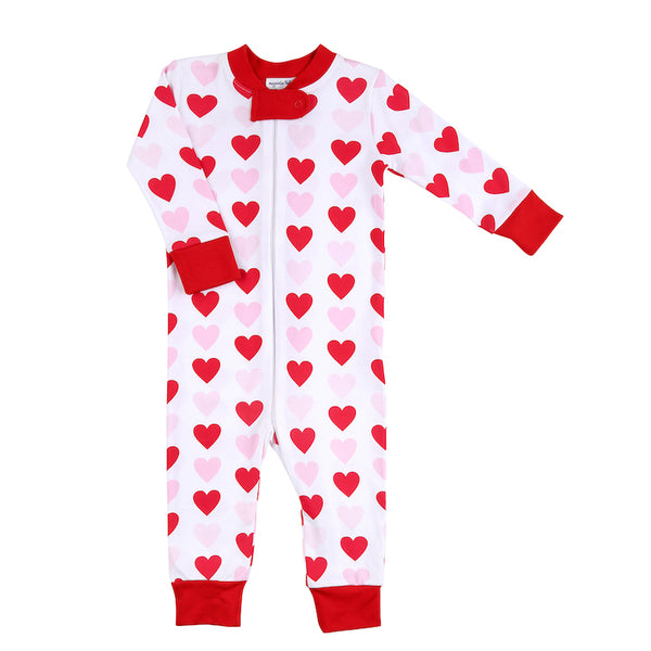 Magnolia Baby 100% pima cotton heart print Valentine's day baby pajamas. 