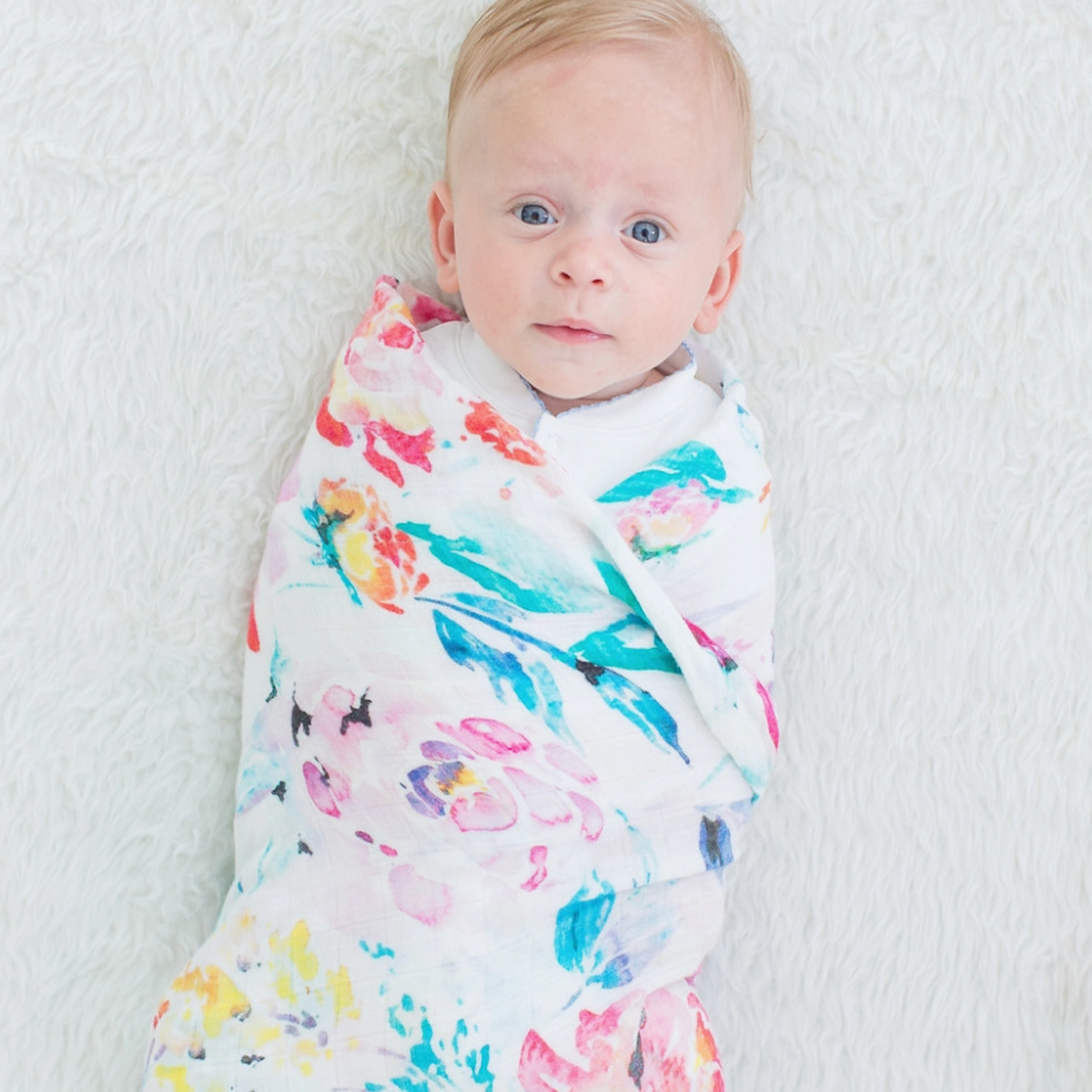 Bamboo and Organic Cotton Muslin Flora Swaddle Blanket Mae Layne