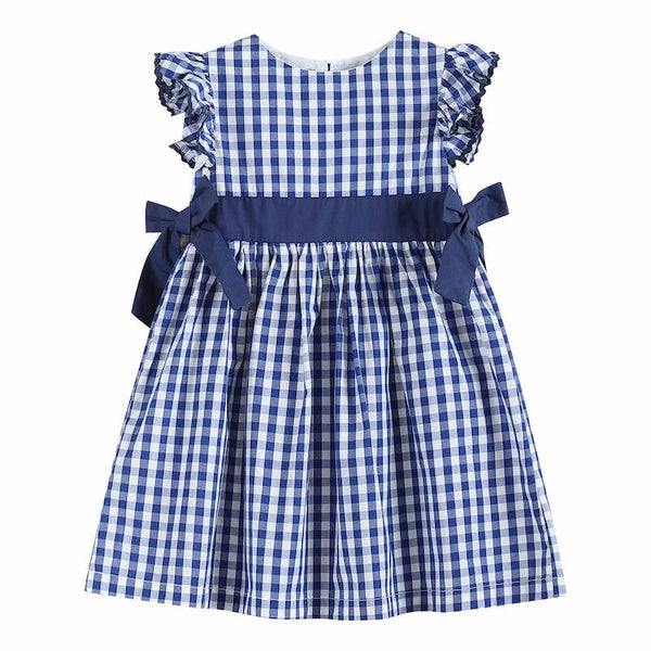 Lil Cactus navy gingham dress with flutter sleeves and cute navy bow accents. Perfect fall dress! 