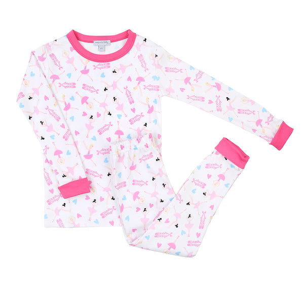 100% pima cotton ballerina pajamas with pink trim